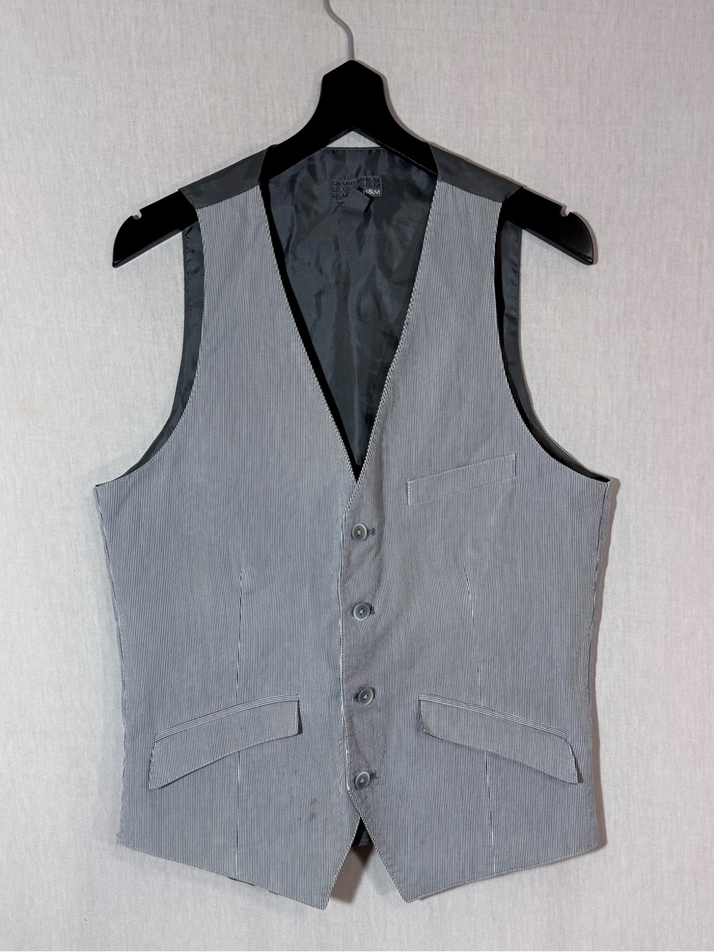 H&M 36R Light Gray narrow stripe Men's Tailored cotton Suit Vest